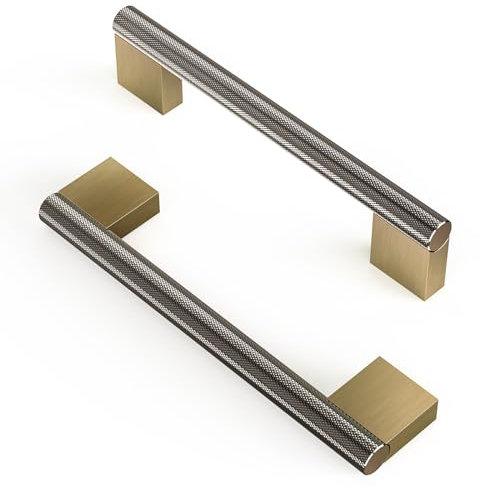 FURNIWARE 10 Pack Knruled Cabinet Handles, 128mm (5 Inch) Hole Center Shiny Antique Brass, Vintage Kitchen Cupboard Pulls for Drawer Dresser, Cupboard, Wardrobe, Cabinet Hardware