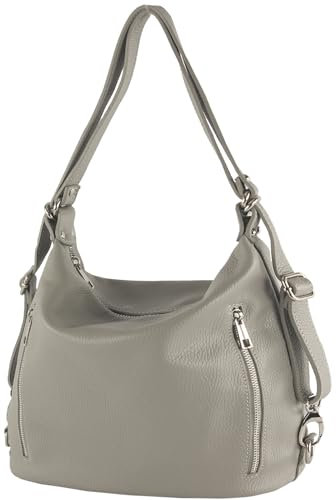 modamoda de T249 Damen Rucksack Schultertasche 2 in 1 aus Leder handmade in Italy, Farbe:Telegrau
