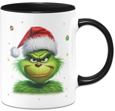 Tassenbrennerei Grinch Tasse - Kaffeetasse mit Spruch, Weihnachtstasse lustig - Weihnachts-Deko Anti-Weihnachten (Schwarz)