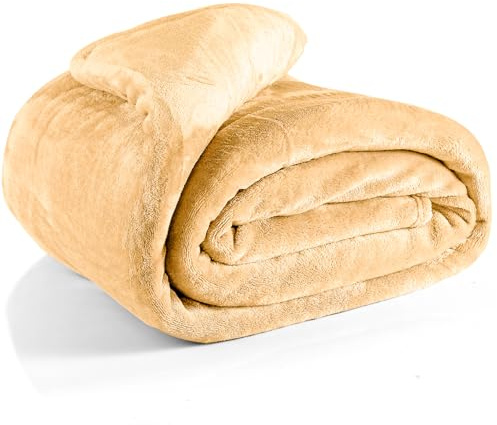 EHC Fleece Blanket Sofa Throw, Cozy Blanket Soft Fluffy Throws for sofa Large Bed and Couch Double, Beige, 150x200cm