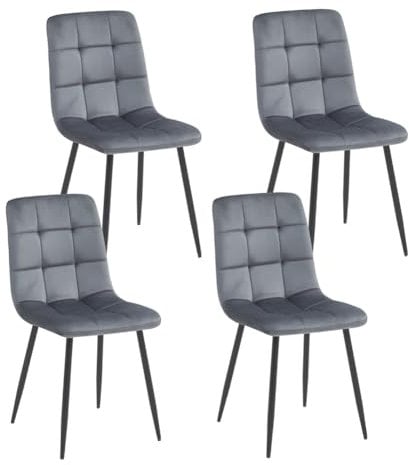 YULU Esszimmerstühle 4er Set,Küchenstuhl, Esstisch Stuhl mit Rückenlehne Metallbeinen Dunkelgrauer Samt für Küche Wohnzimmer Eitelkeit