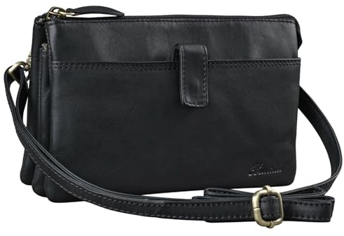Benthill Leder Umhängetasche - Reisebrieftasche aus echtem Rindsleder - Schultertasche mit Reißverschluss - Oragnizer/Ledertasche - Herren/Damen, Farbe:Schwarz