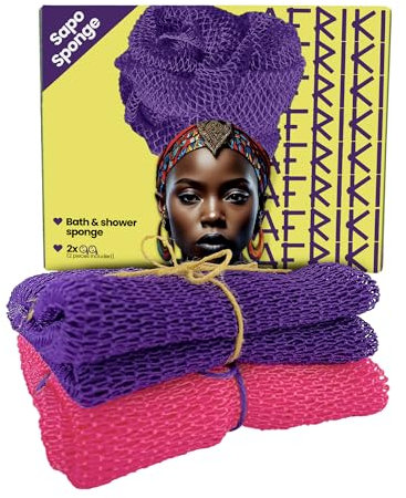 AFRIKI Esponja de red africana, esponja exfoliante africana, propiedad negra, paño exfoliante, exfoliante corporal para baño y ducha, exfoliante de espalda, removedor de piel muerta (amarillo, morado,