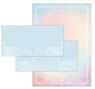 Briefpapier-Set 25 Motivpapier DIN A4 + 25 Umschläge DIN-lang haftklebend Motiv Ornament beidseitig beschriftbar und bedruckbar für Einladung Briefpost Firmenpost Urkunde Zertifikate