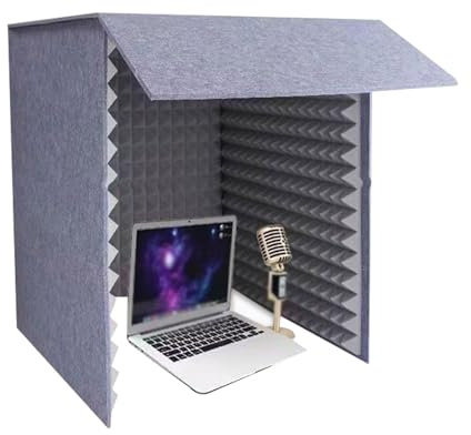 Desktop Soundproof Cover, Portable Recording Booth, Microphone Isolation Booth Cube, Vocal Absorbing Shield, Small Music Recording Studio for Home Studio, Music Recording (Grey, 70x70cm)