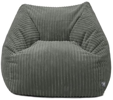 rucomfy Beanbags Adults Large Snuggle Chair - Large Corduroy Armchair for Home Furniture - Living Room or Bedroom Seating - Machine Washable - 80 x 95 x 88cm (Slate, Beanbag Only)