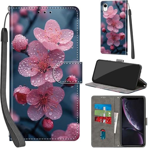 Handyhülle für iPhone XR Hüllen Premium Leder Case Klappbar Wallet Magnet Kartenfach Standfunktion Schutzhülle kompatibel mit iPhone XR Cover,Blume