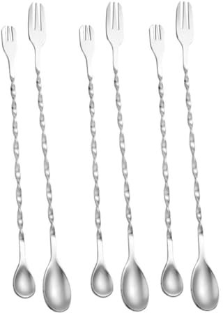 Mikinona 6pezzi Cucchiai per Mescolare Cocktail in Acciaio Resistente Lunghi Cucchiaini per Mescolare Pratici e Resistenti per Uso Prolungato Come Cucchiaini da Bere per Condire