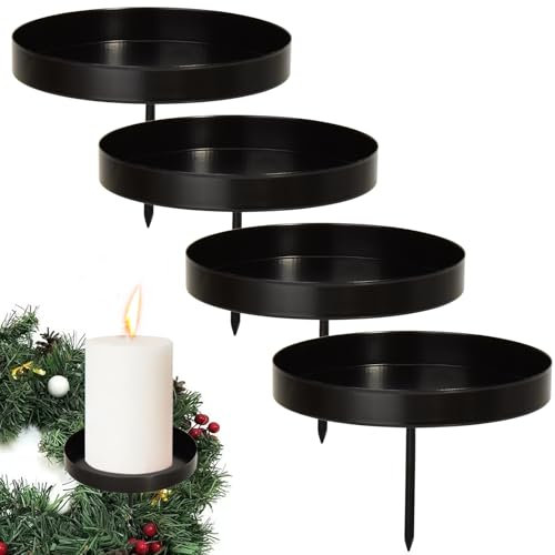 QIUTUYUE 4 Stück Kerzenhalter für Stabkerzen und Adventskranz - 8 cm Schwarz Mit Spieß - Kerzenstecker und Kerzenstände