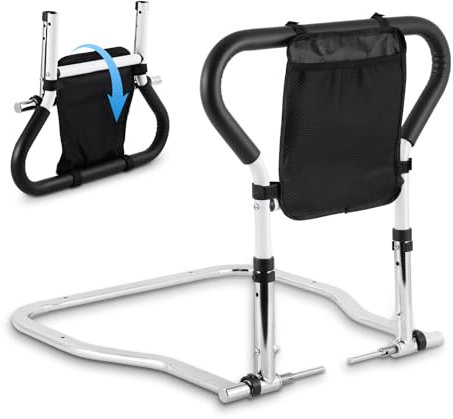 Bettgitter für ältere Erwachsene, um 90 ° klappbares Bettstützgitter für Senioren, 2-stufig höhenverstellbar, mit Aufbewahrungstasche, sicherer Stützhandlauf für Senioren, Schwangere, Menschen in N