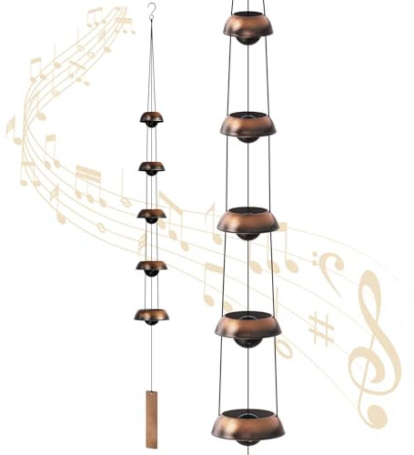 Copper Wind Chimes for Outside Clearance, 36'' Temple Windchimes Outdoors w/5 Bells, Memorial Wind Chime Gifts for Mom Grandma Mother Women, Feng Shui Wind Bell for Home Garden Zen Decor