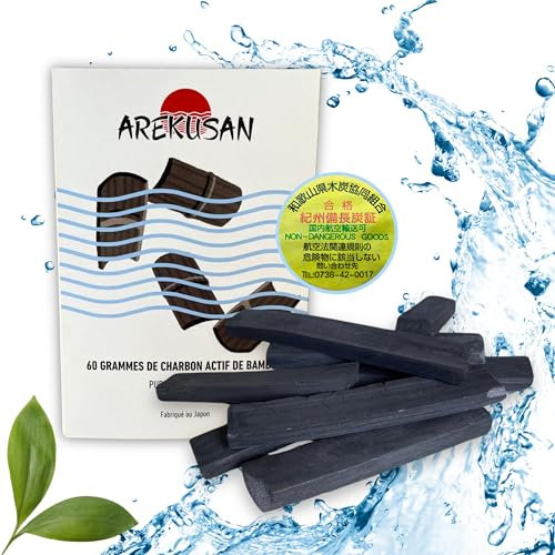 60 grammi di carbone attivo acqua di bambù | Filtro acqua del rubinetto naturale dal Giappone | Filtrazione di 1 l con 15 g di carbone | Purificatore ideale per borraccia Caraffa Brocca Fontana