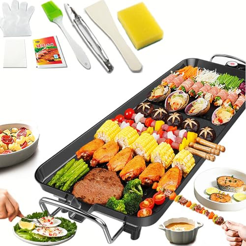 Parrilla Teppanyaki, Placa de Parrilla eléctrica de 1500 W, Parrilla de Mesa Antiadherente Grande con Control de Temperatura Ajustable de 5 velocidades, Placa Caliente eléctrica fácil de Limpiar