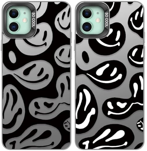Tedyhulle 2 Stück Handyhülle für for iPhone 12/12 Pro, Lustiges Lächeln Gesicht Muster, Weiche TPU Stoßstange mit hartem PC-Fall, Stoßfeste Kratzfeste schützende Handyhülle, Schwarzes Titan