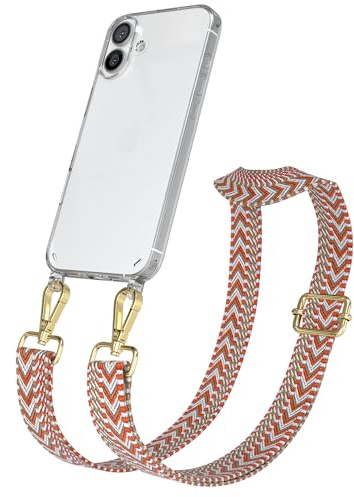 EAZY CASE Handykette - Verstellbares Taschenband kompatibel mit iPhone 16 Plus, Schulterriemen, Handykordel mit Silikon Hülle, Umhängetasche, Blau Rot Gold