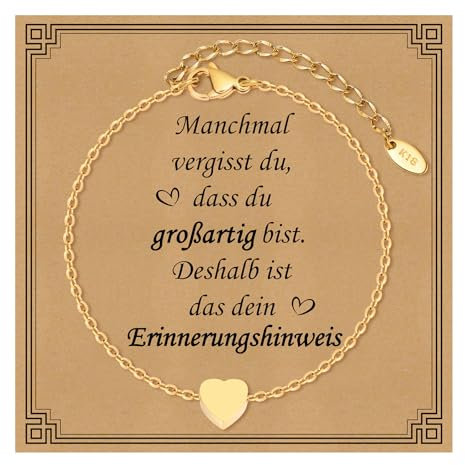 Damen Armband Herz Edelstahl Gold - 18 Karat Vergoldet Herz Armbänder Armkette Verstellbare, Geschenk für Freundin Mutter Ehefrau Tochter für Weihnachten Muttertag Geburtstag Valentinstag