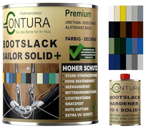 Contura 2K Bootslack RAL Farbe Yachtlack Holzlack GFK Metall Boot Schiffslack Glänzend Buntlack Sailor Solid (Weiß RAL9010 Analog, 1,10 Liter (1Liter+100ml. Härter))