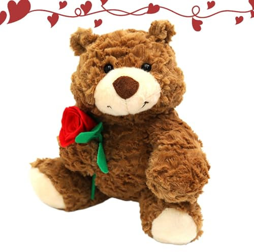 Ours en peluche pour la Saint-Valentin, ours en peluche avec rose,Peluche ours en peluche tenant une rose | Jouet en peluche de 9,45 pouces pour la Saint-Valentin, pour les occasions de fête des mères