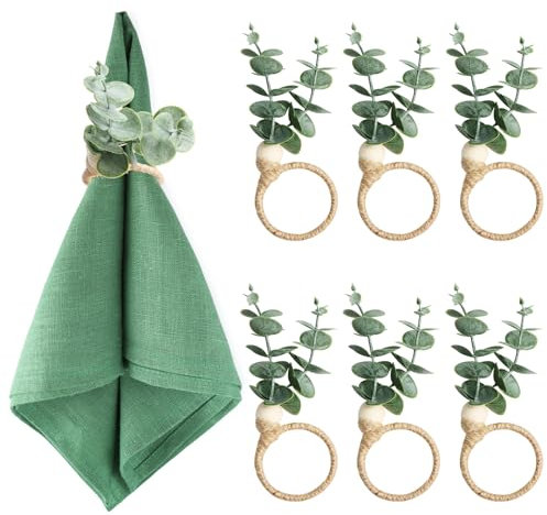 Serviettenringe 6 Stück Serviettenring aus Eukalyptus, Rustikale Serviettenringe Bauernhausstil, Boho Serviettenhalter Holzperlen für Thanksgiving, Ostern, Weihnachten, Hochzeitstischdekoration