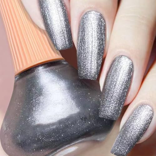 Silver Nail Polish, Glitter Nail Varnish, Quick Dry nail polish, Long Lasting Glitter nail polish for Women & Girls, No Need Cure Nail Paint for DIY Nail Art Home Manicure (24#Silver)
