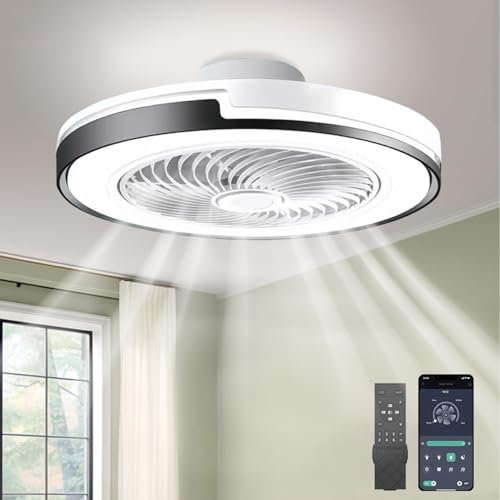 ANZHUANG LED Deckenventilator mit Beleuchtung Leise 6 Windstufen, lampe mit ventilator, APP, Modernes Design deckenventilator mit licht für Wohnzimmer Schlafzimmer,(Schwarz，50cm)