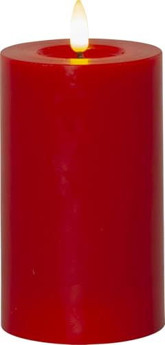Star Trading Kerze Flamme Flow, Wachs, Rot, Stumpenkerze, LED, Timer, Warmweiß, 15 cm