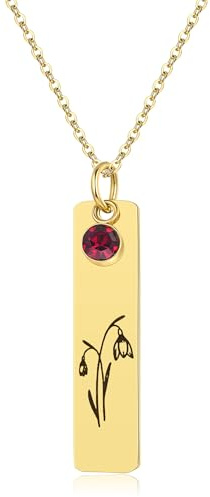 YeGieonr Kette mit Geburtsblume＆Geburtsstein, Edelstahl Halskette Damen Gold, Wasserfest Geburtsblumen Goldene Kette Frauen, Modeschmuck Geschenke