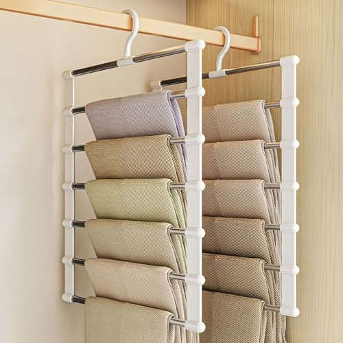 Hosenbügel Platzsparend, 2 Stück Mehrstöckiger Kleiderbügel Hosen Bügel, Faltbare rutschfest Hosenständer Hosenaufhängung aus Edelstahl, Hosenhalter für Kleiderschrank,Schals,Handtücher