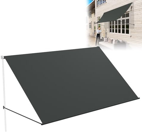 LZQ Markise Balkonmarkise 235x143cm, Beschattung mit UV-Schutz, Schattenspender Fenster 180g/m² Polyestergewebe, Balkonmarkise Aluminiumrahmen, Fallarmmarkise Einziehbar Wasserdicht, Anthrazit