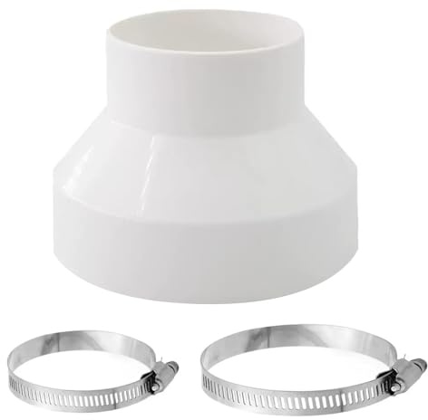 LPVVPEZ Ducting Reducer 150mm to 100mm (6 to 4) with Stainless Steel Hose Clips - Ventilation Pipe Reduction Coupler for Extractor Fans, Cooker Hoods, Tumble Dryers - Fits 91-114mm & 141-165mm Pipes