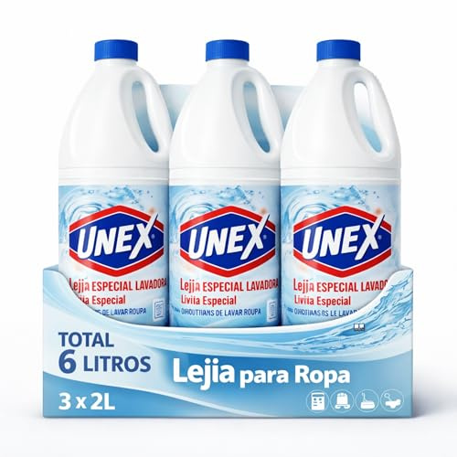 Lejía para Ropa, Blanqueante Neutra Especial Lavadora, Blanquea y protege su ropa, Apto para lavado de ropa blanca o de colores sólidos que no destiñan, 3 botellas de 2 Litros