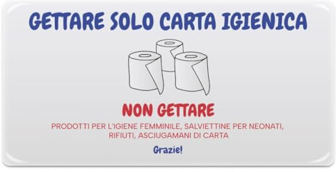 Cartello Adesivo Gettare solo carta igienica - Pittogramma effetto lente di formato mm. 200x100, realizzati in pvc bianco e stampati attraverso tecnica serigrafica