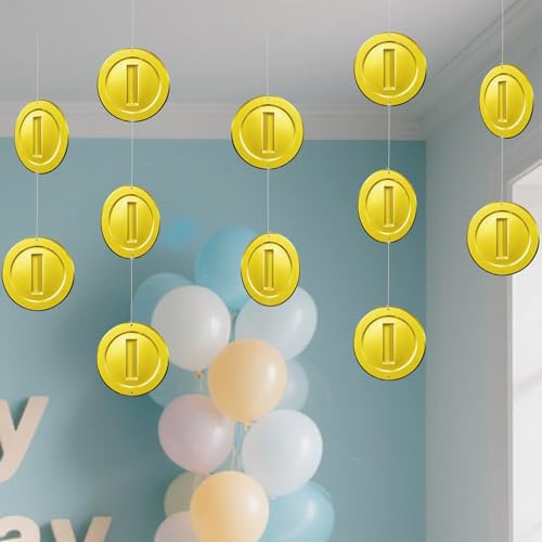 25 Stück Super Mottoparty Dekorationen Hängende Geburtstags Decoration Goldmünzenmotiv Dekoratives Banner für Babyparty Gastgeschenke, Super Spielzimmer Heimbedarf