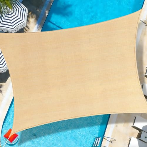 Voile d'ombrage 3.5x5m Rectangulaire Respirant 185gsm Toile Ombrage HDPE Protection UV 95% pour Patio Jardin Terrasse Extérieur Balcon avec Corde, Jaune Sable