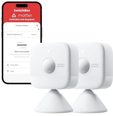 SwitchBot 2-Pack mmWave Presence Sensor, Battery-Powered Motion Sensor | mmWave, PIR & Light Sensor detects motion and stillness, Matter via Hub for Home Assistant/Alexa/Google Home/Apple Home