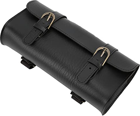 AMONIDA Vintage Bike Bag, PU Leather Saddle Bag with Buckle Design for Front Fork Handlebar or Tailstock, Retro Cycling Storage Tool