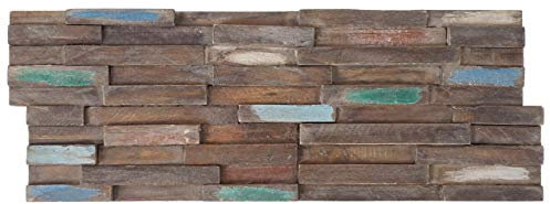 10er-Set Teak-Holzfliesen HWC-B95 (1qm), 3D Wandfliesen Wandverkleidung Mosaikfliesen Wandpaneele vintage braun