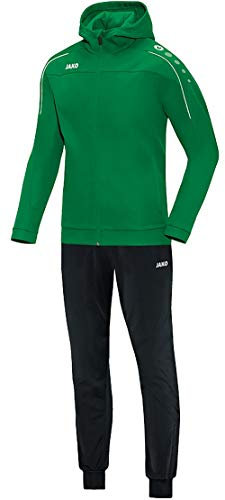 JAKO Trainingsanzug Kinder Polyester Classico mit Kapuze Sportgrün Gr. 140 - Jogginganzug 2-teilig für Sport und Alltag, Jogginghose & Trainingsjacke