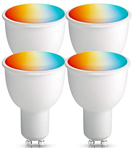 Smart Alexa Lampen GU10, BrizLabs Wlan Alexa Glühbirnen 4.5W RGBW Mehrfarbig Intelligente Lamp ohne Hub Ersatz für 50W Halogenlampen, Kompatibel mit Google Home IFTTT APP Echo, 4 Stück
