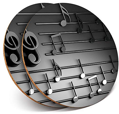 2 x Round Coasters - Musical Notes Music Teacher Student - Cork Backed Home Kitchen Accessory Tea Coffee Mug Mat #14851