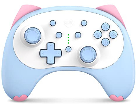 IINE Cat Controller for Nintendo Switch with 3.5mm Headset Jacked,Cute Wireless Pro Controller Kawaii Game Accessory,Blue