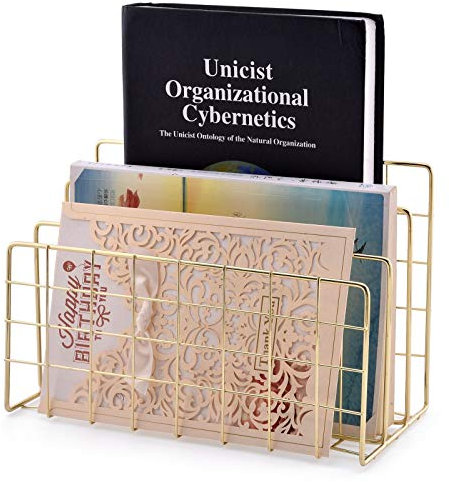 Moxita Porte-courrier, trieur de courrier de bureau, 3 emplacements pour magazines, courriers, livres, fichiers, brochures, cartes postales (doré)