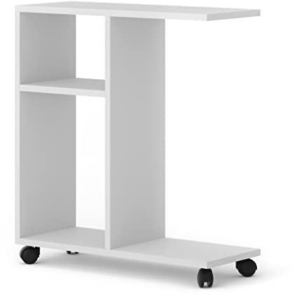 BIM Furniture TRASCO 1 60 x 22 x 65 cm Beistelltisch auf Rollen – Couchtisch - Nachttisch - Laptopständer Regal – offene Fächer – Vielseitig einsetzbar (Weiß)