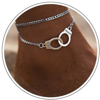 Wendalern Mehrschichtige Knöchel Armband Kubanischen Link Kette Fußkettchen Handschellen Fußkettchen Silber Sommer Strand Barfuß Sandalen Fußschmuck Für Frauen Teenager Mädchen