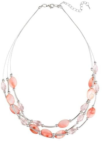 Bulinlin Damen Silber Perlenkette mit Kristall Statement Mehrreihige Boho Choker Halskette Modeschmuck Geburtstagsgeschenke für Frauen (13-Pink)