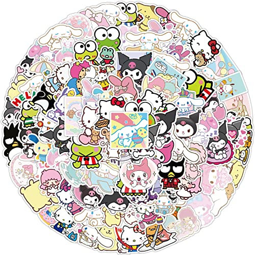 100 Stück Cute Stickers, My Melody Kuromi Aufkleber, Japanische Sanrio Kawaii Stickers Set Vinyl Wasserdicht Aesthetic Aufkleber für Laptop Skateboard Fahrrad, Kinder