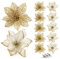 Fiori per Albero di Natale, 24 pcs Fiori Artificiali Natalizi in Colore Oro Glitter di 15CM, Addobbi Albero di Natale Artificiali Poinsettia