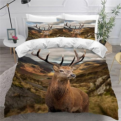 AKATIE Bettwäsche 155x220 Hirsch Tier Bettbezug 3D Druck flauschig Hypoallergen Bettwäsche-Set 3Teilig Teenager Jungen Mädchen Mikrofaser Bunt Waldhirsch Betten Set