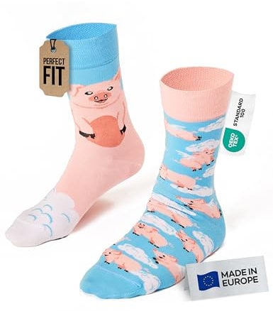 Many Mornings - Mismatched Socken - Lustige Socken Unisex - Piggy Dream Socken - Geschenkidee - Design: Piggy Dream - Made in EU - 39-42