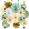 Sage Green Party Decorations Sage Green Cream Gold Tissue Paper Pom Poms Paper Fans Olive Sage Gold Circle Dots Garland for Sage Birthday Baby Shower Engagement Bridal Shower Wedding Party Decorations
